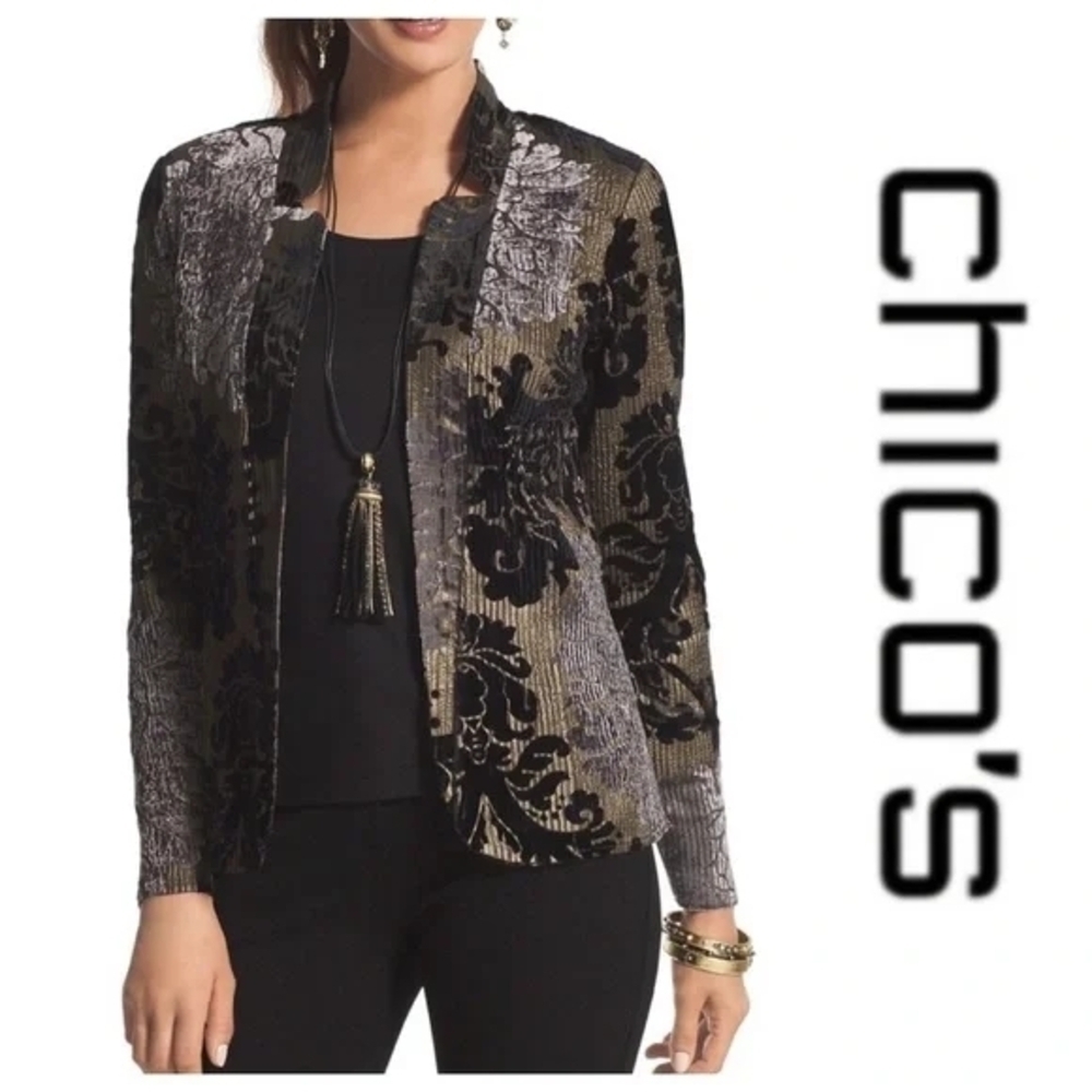 Chico's Black and Gold Velvet Burnout Jacket